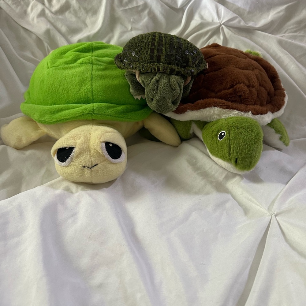 Green Plush Turtle Trio Set including Puppet